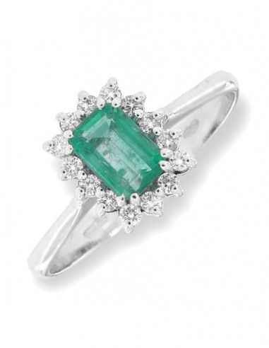 Anello Oro Bianco Smeraldo Ottagonale e Diamanti [d2d0f7b1]