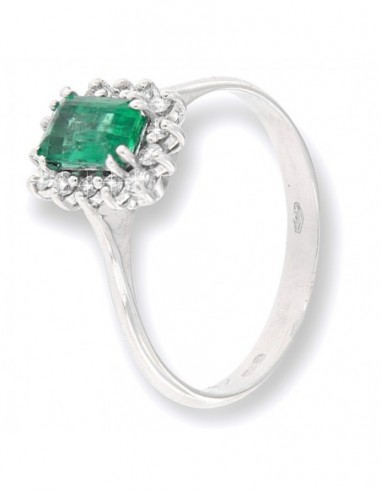 Anello Oro Bianco Smeraldo Ottagonale e Diamanti [65cd36b5]