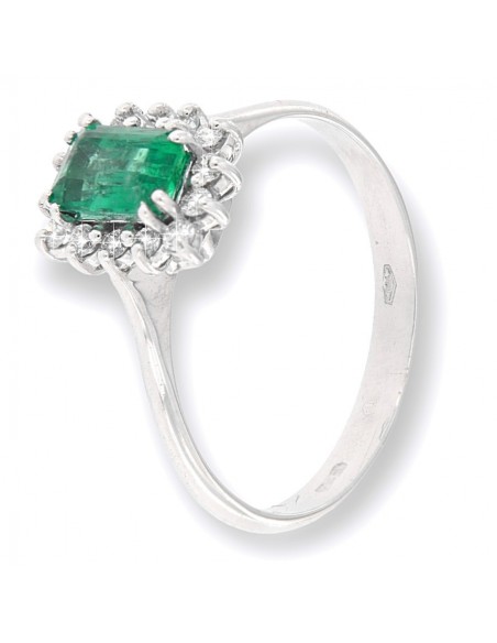 Anello Oro Bianco Smeraldo Ottagonale e Diamanti [65cd36b5]