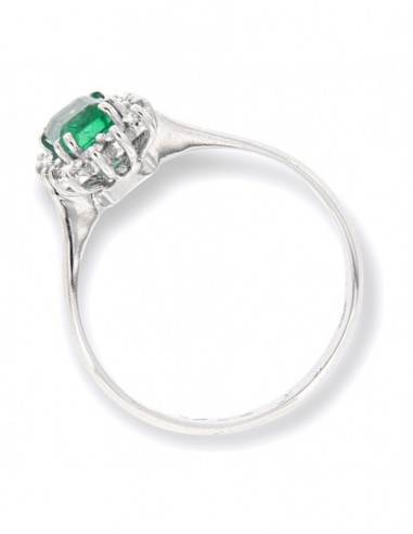 Anello Oro Bianco Smeraldo Ottagonale e Diamanti [609d71ab]