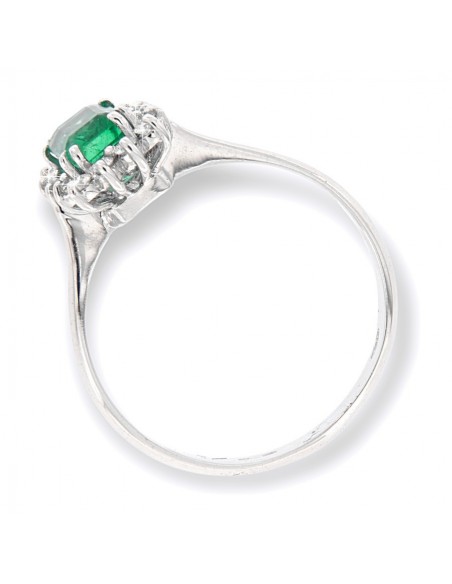 Anello Oro Bianco Smeraldo Ottagonale e Diamanti [609d71ab]