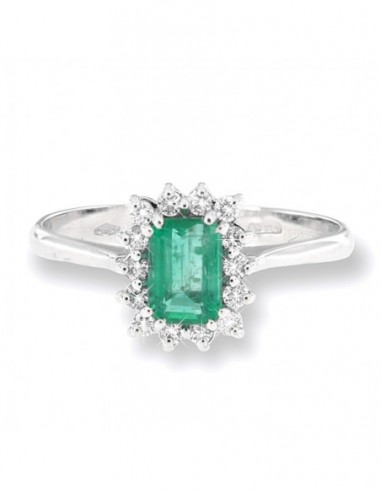 Anello Oro Bianco Smeraldo Ottagonale e Diamanti [d780b0af]