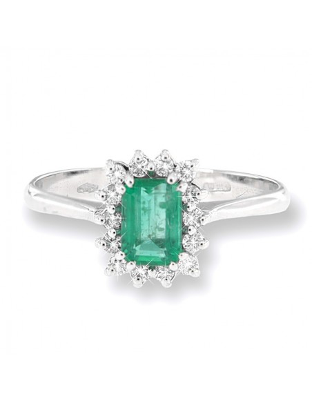 Anello Oro Bianco Smeraldo Ottagonale e Diamanti [d780b0af]