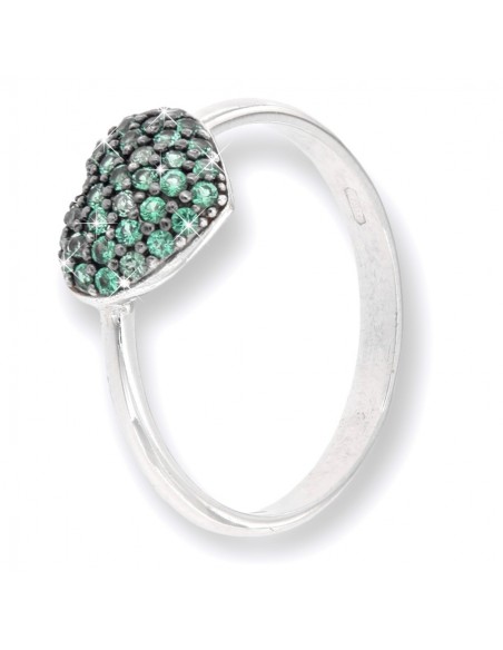 Anello Oro Bianco Con Cuore 10x9MM Pavettato [db0f6e8d]
