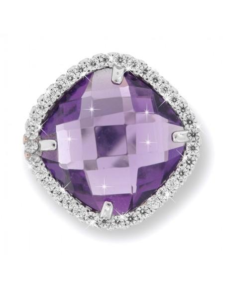 Anello Oro BIanco Ametista 14x14CM Con Zirconi [59f3f192]