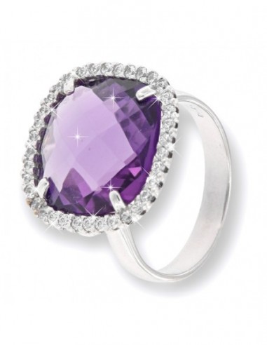Anello Oro BIanco Ametista 14x14CM Con Zirconi [5ca3b68c]
