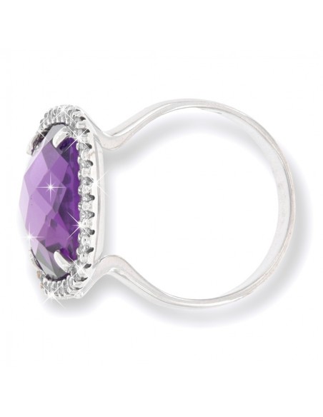 Anello Oro BIanco Ametista 14x14CM Con Zirconi [ebbe7788]
