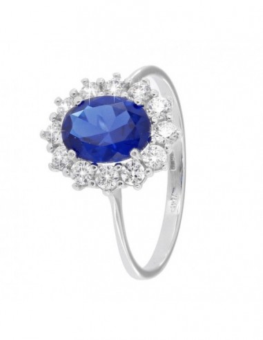Anello Oro Bianco Principessa Blu 8x6MM [d60f6795]