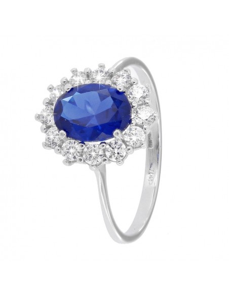 Anello Oro Bianco Principessa Blu 8x6MM [d60f6795]