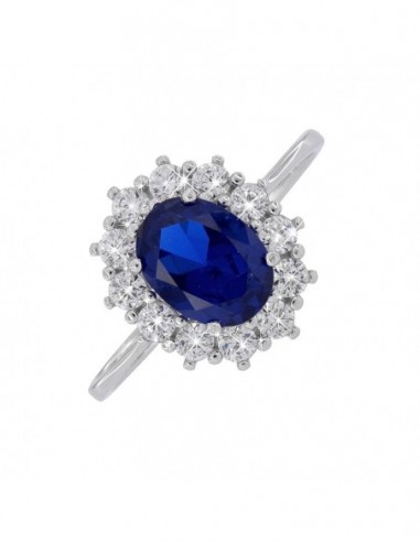 Anello Oro Bianco Principessa Blu 8x6MM [6732bc76]