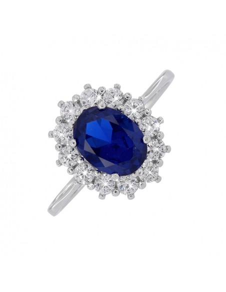 Anello Oro Bianco Principessa Blu 8x6MM [6732bc76]
