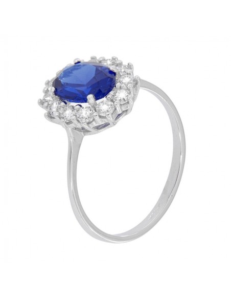 Anello Oro Bianco Principessa Blu 8x6MM [d02f7d72]
