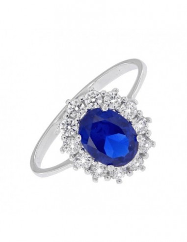Anello Oro Bianco Principessa Blu 8x6MM [bb44b865]