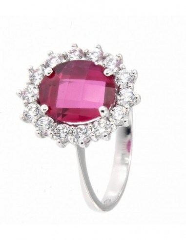 ANELLO ORO BIANCO PRINCIPESSA ZIRCONE ROSSO 10X8MM [bd64a282]