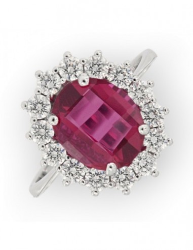 ANELLO ORO BIANCO PRINCIPESSA ZIRCONE ROSSO 10X8MM [0e49ea49]