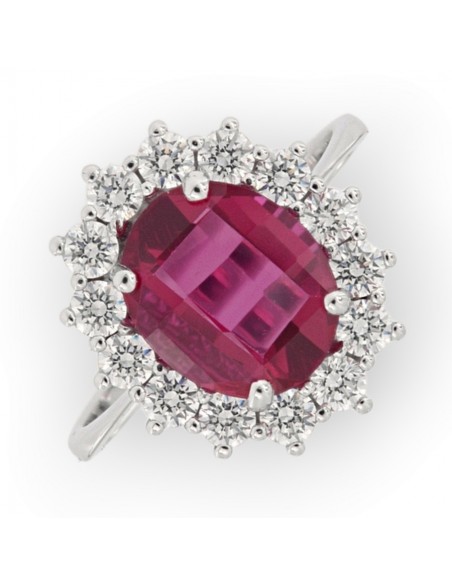 ANELLO ORO BIANCO PRINCIPESSA ZIRCONE ROSSO 10X8MM [0e49ea49]