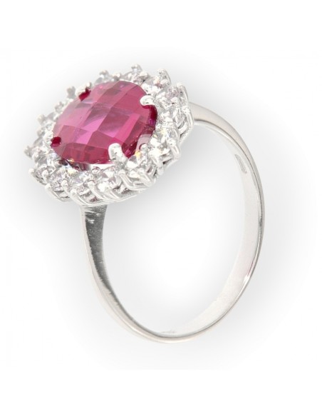 ANELLO ORO BIANCO PRINCIPESSA ZIRCONE ROSSO 10X8MM [b9542b4d]