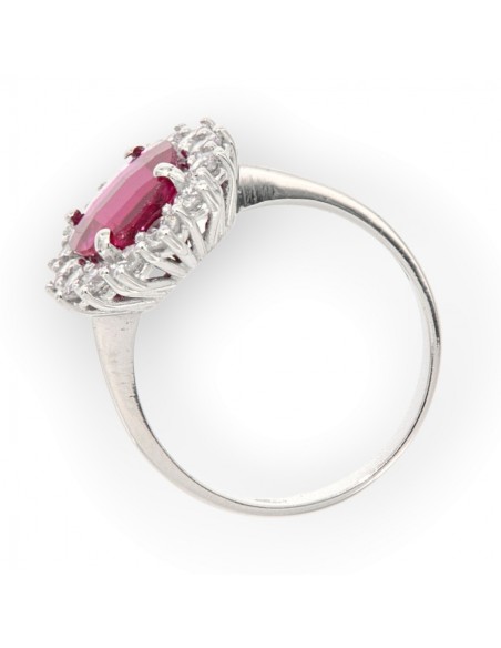 ANELLO ORO BIANCO PRINCIPESSA ZIRCONE ROSSO 10X8MM [bc046c53]