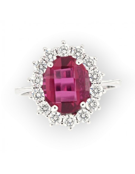 ANELLO ORO BIANCO PRINCIPESSA ZIRCONE ROSSO 10X8MM [0b19ad57]