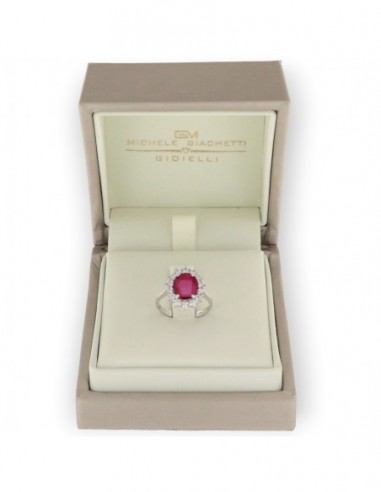 ANELLO ORO BIANCO PRINCIPESSA ZIRCONE ROSSO 10X8MM [d23fee5a]