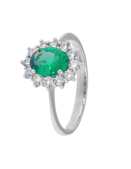 Anello Oro Bianco Principessa Verde 8x6MM [dc76cfea]