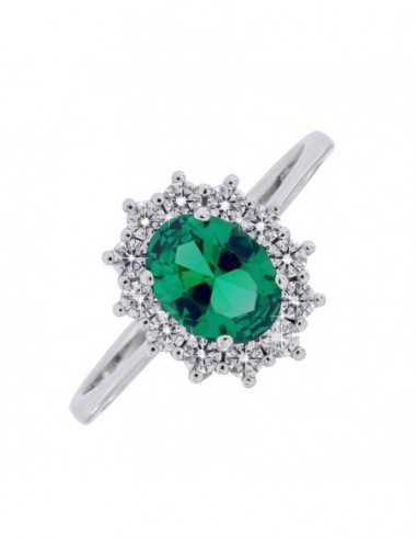 Anello Oro Bianco Principessa Verde 8x6MM [8075a214]