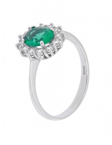 Anello Oro Bianco Principessa Verde 8x6MM [37686310]