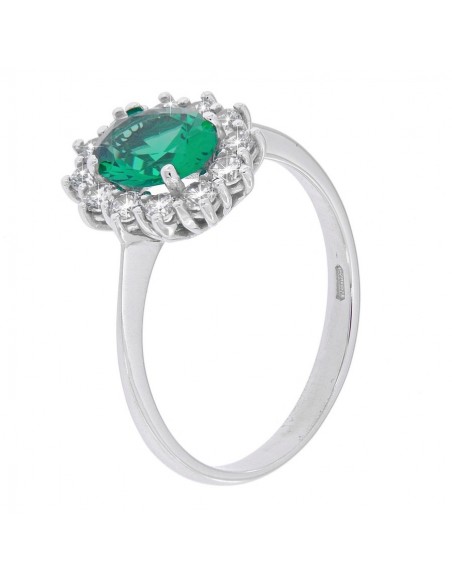Anello Oro Bianco Principessa Verde 8x6MM [37686310]