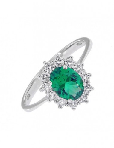 Anello Oro Bianco Principessa Verde 8x6MM [5c03a607]