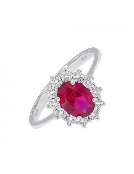 Anello Oro BIanco Principessa Rosso 8x6MM [d5f6cf05]