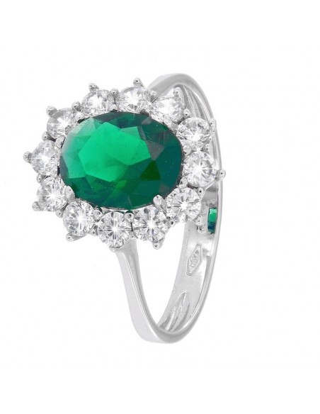 Anello Oro Bianco Principessa Verde 9x7MM [b24d4de3]