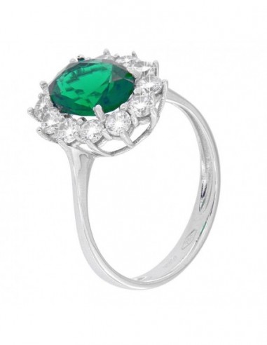 Anello Oro Bianco Principessa Verde 9x7MM [3931d213]