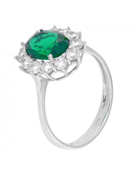 Anello Oro Bianco Principessa Verde 9x7MM [3931d213]