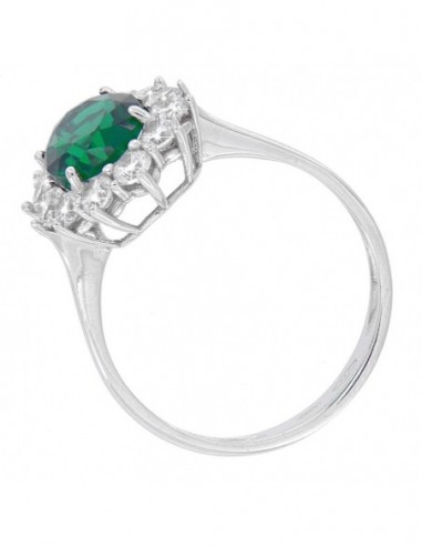 Anello Oro Bianco Principessa Verde 9x7MM [3c61950d]