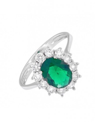 Anello Oro Bianco Principessa Verde 9x7MM [525a1704]