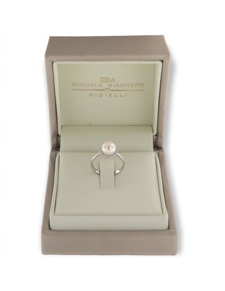 Anello Oro Bianco Perla Liscia Zirconi Bianchi [be084d19]