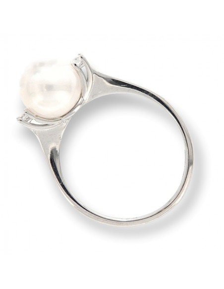 Anello Oro Bianco Perla Liscia Coppia Zirconi Bia. [e082d615]