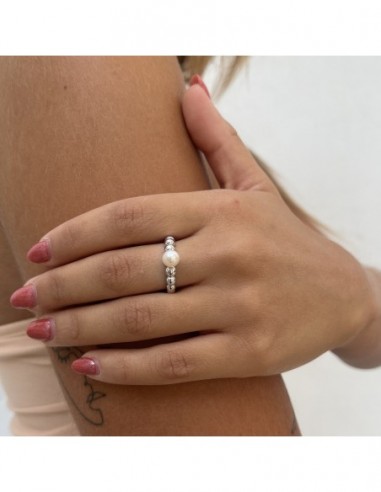 Anello Oro Bianco Sfera Con Perla Naturale 6MM [70959a0e]
