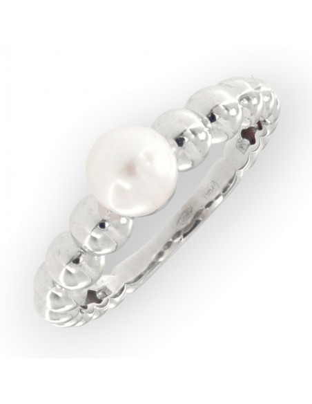 Anello Oro Bianco Sfera Con Perla Naturale 6MM [c7885b0a]