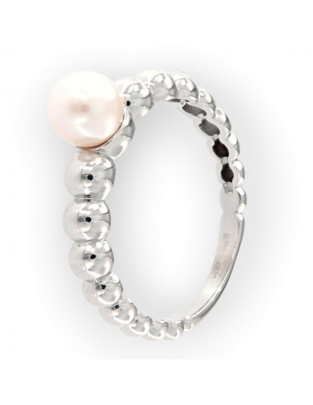 Anello Oro Bianco Sfera Con Perla Naturale 6MM [c2d81c14]