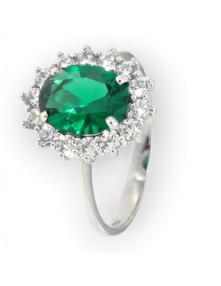 Anello Oro Bianco Principessa Zircone Verde 10x8MM [7a7e04ce]