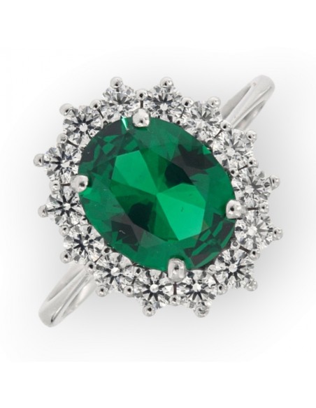 Anello Oro Bianco Principessa Zircone Verde 10x8MM [4024830b]