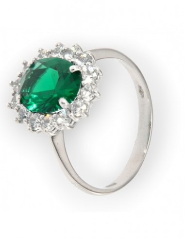 Anello Oro Bianco Principessa Zircone Verde 10x8MM [4574c415]