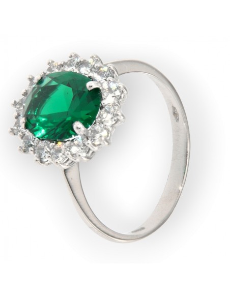 Anello Oro Bianco Principessa Zircone Verde 10x8MM [4574c415]