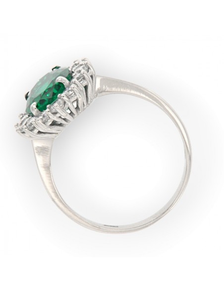 Anello Oro Bianco Principessa Zircone Verde 10x8MM [f2690511]