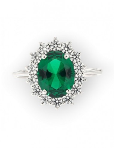 Anello Oro Bianco Principessa Zircone Verde 10x8MM [2b4f461c]