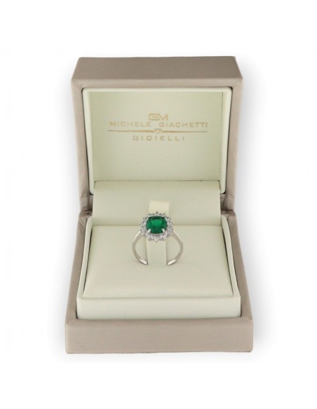Anello Oro Bianco Principessa Zircone Verde 10x8MM [9c528718]
