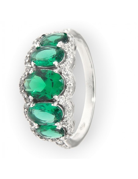 Anello Oro Bianco Riviera Zirconi Verdi/Bianchi [a35847c3]