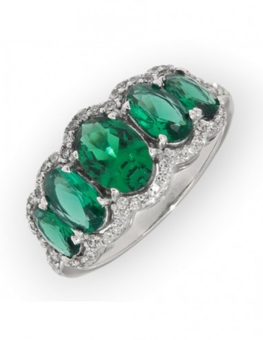 Anello Oro Bianco Riviera Zirconi Verdi/Bianchi [c9d1ea09]