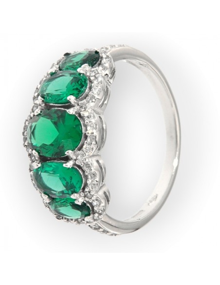 Anello Oro Bianco Riviera Zirconi Verdi/Bianchi [cc81ad17]